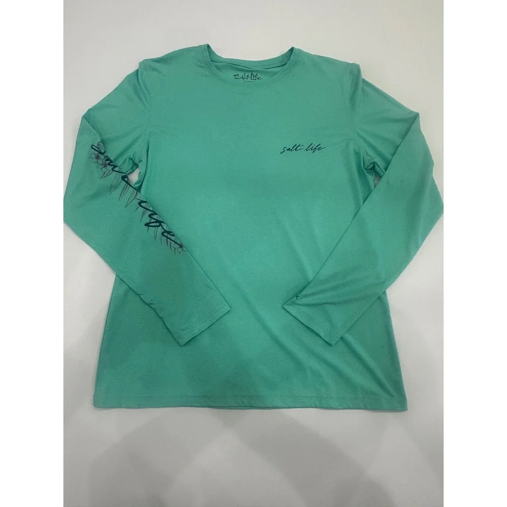 Salt Life SLX UVapor Womens Long Sleeve Performance Shirt Mint Green Floral L